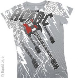 AC/DC High Voltage Grey Junior Girls-Cut Long Length Shirt
