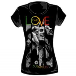 Bob Marley One Love Stripes Black Ladies/Junior Shirt