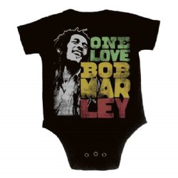 Bob Marley Catch a Fire Smile Love Black 40/1 Sheer Jersey Brushed Fabric Infant Creeper