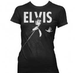 Elvis Presley On Stage With Mic Black Junior Shirt