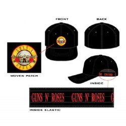 Guns N Roses Bullet Logo Black Stretch Fit Hat with Woven Patch -- one of many great hats and caps at BluesConspiracy.co