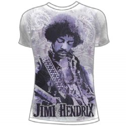 Jimi Hendrix Guitar Jumbo Print White T-Shirt