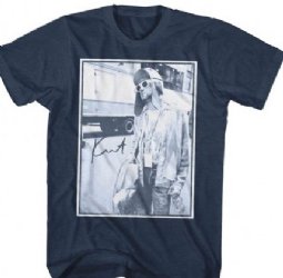 Kurt Cobain Standing By Bus Photo Navy Heather T-Shirt
