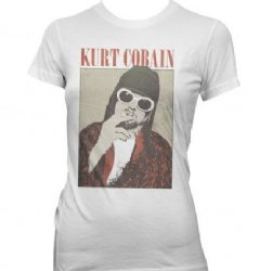 Kurt Cobain Smoking Screen Photo White Junior Shirt