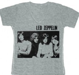 Led Zeppelin Sitting Group Photo Grey/Black V Neck Junior Shirt
