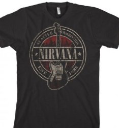 Nirvana Est 1988 Guitar Stamp Black T-Shirt