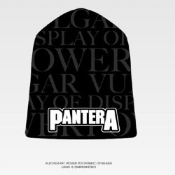 Pantera Vulgar Black Embroidered Beanie -- allover art is woven into fabric of beanie, logo is embroidered