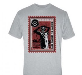 Rage Against the Machine Postage Stamp Silver Slim Fit T-Shirt