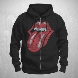 Rolling Stones Distressed Tongue Black Zip Hoodie -- one of many great hoodies at BluesConspiracy.com