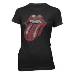 Rolling Stones Distressed Tongue Black Junior T-Shirt