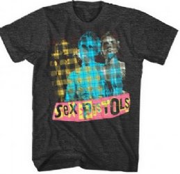 Sex Pistols Plaid Photo Logo Vintage Black Tri-Blend T-Shirt