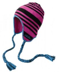 Sublime Pink and White Striped Girls Hat with Ear Flaps -- one size fits all