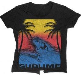 Sublime Sunset Wave Split Back Black Junior Shirt