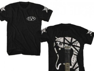 Eddie Van Halen White Stripe Guitar Soft Fit Black T-Shirt